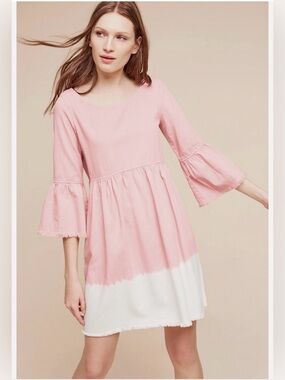 Anthropologie Lilibet Dress by Holding Horses Dip Dyed Shift Pink 100% Cotton